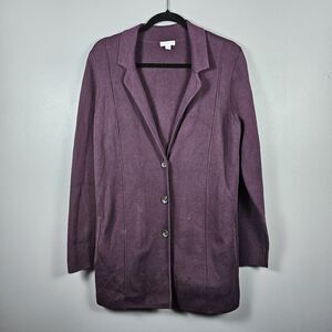 J. Jill Double-Knit Blazer Long Cardigan Womens Sz M Spiced Wine Pockets Classic